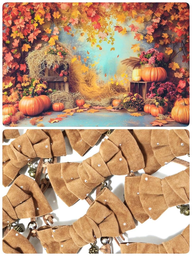 業務用トリミンチョーカー　秋色リボン　70個　11月どんぐり松ぼっくりチャーム