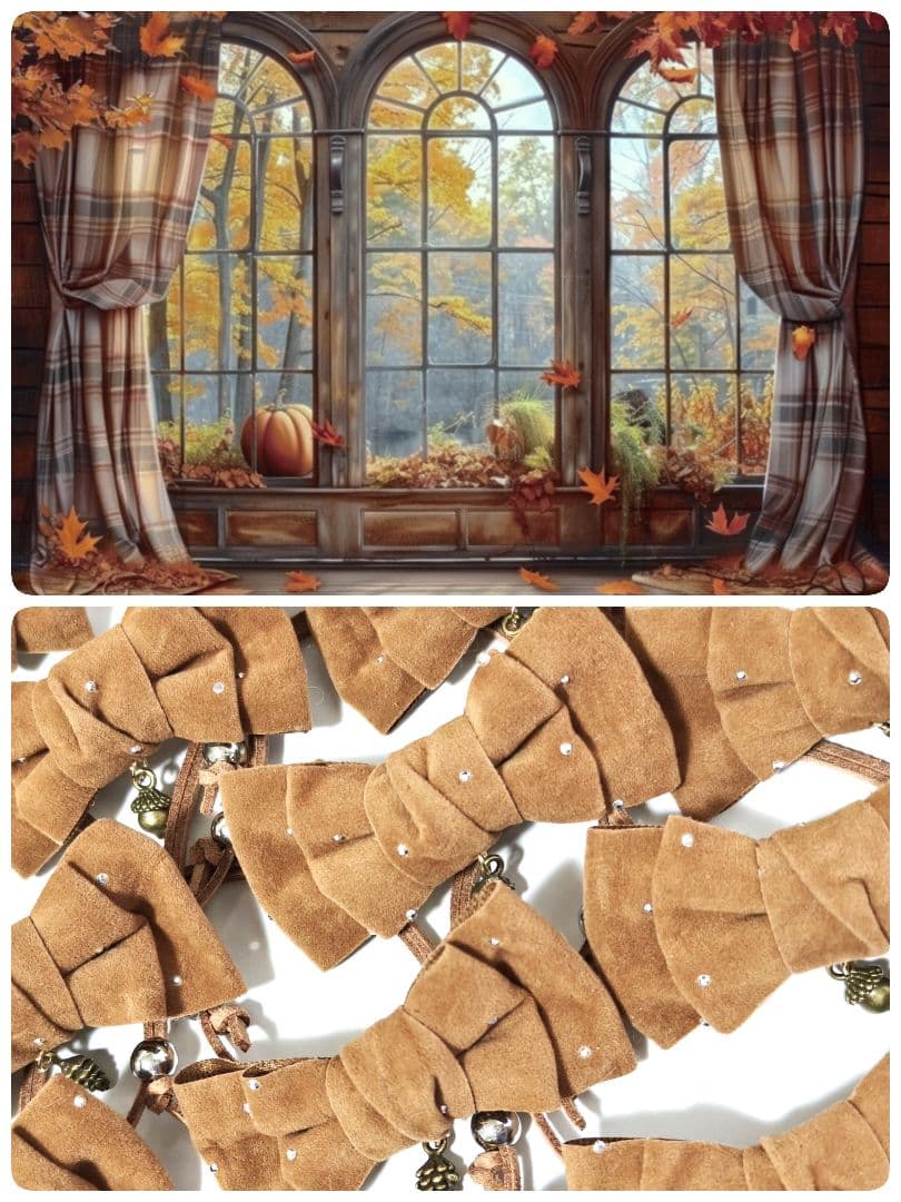 業務用トリミンチョーカー　秋色リボン　70個　11月どんぐり松ぼっくりチャーム