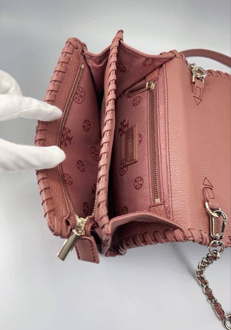 極美品✨TORY BURCHチェーンショルダー　マリオン　ピンク系