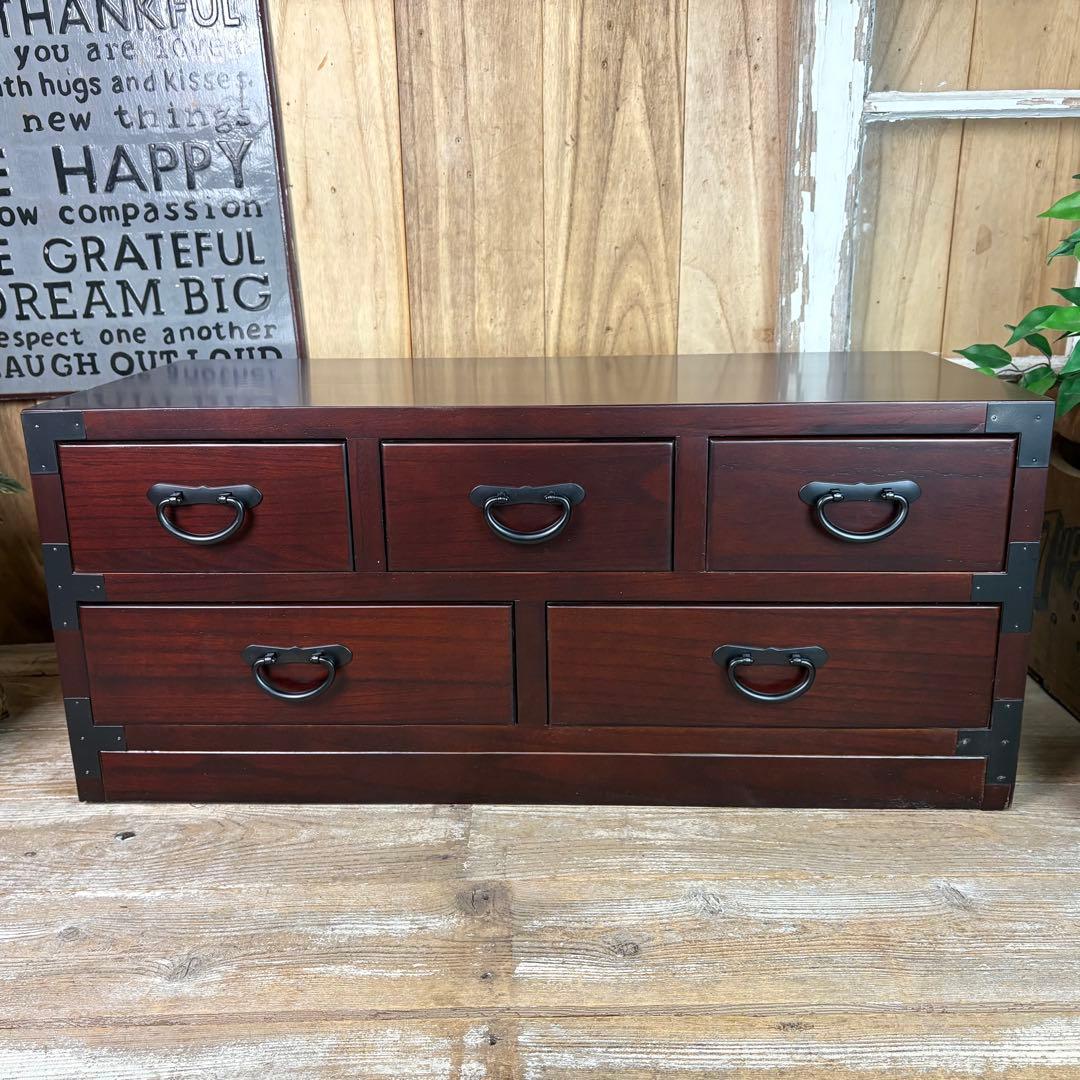 民芸家具☆木製桐材天然無垢和タンスチェスト横長（80㎝）飾り棚収納家具和室