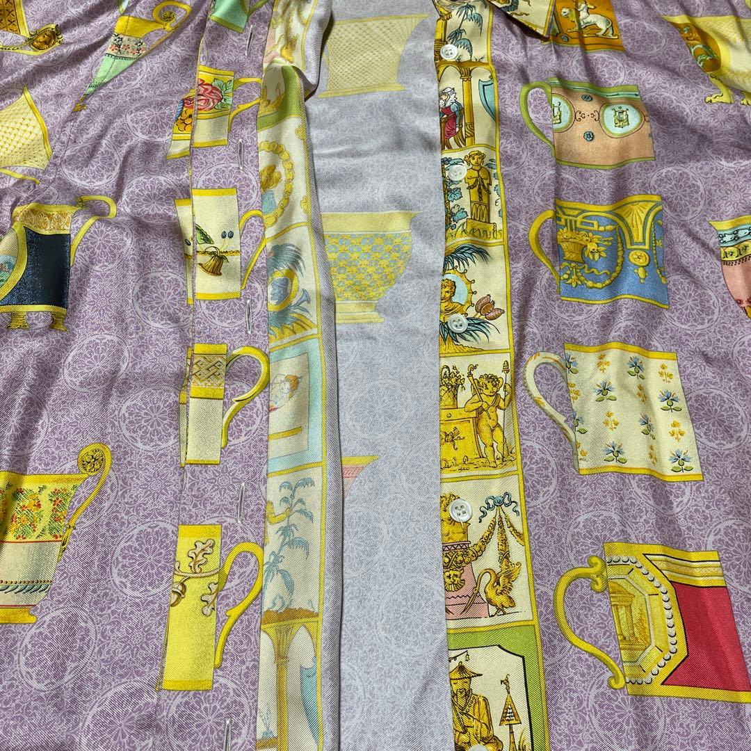 希少　グッチ　GUCCI （40） マグカップ柄シャツ　総柄　シルク100%