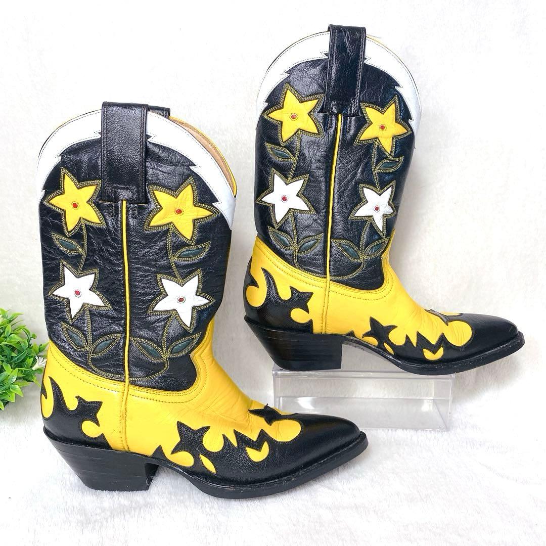 希少✨MONTANA モンタナ ウエスタンブーツ 星柄 スター 黒×黄 メキシコ