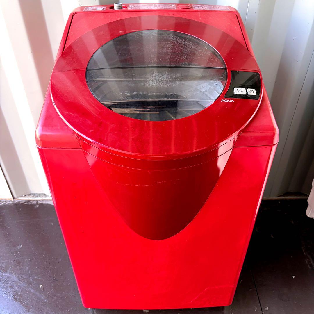 92運搬取付無料！シャイニーレッド純正AQUAスラッシュドラム洗濯機！完動美品！