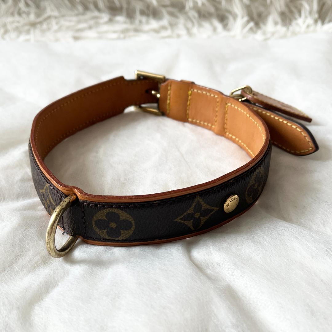 【鑑定済】ルイヴィトン 犬用 首輪 モノグラム 大型犬向け 本革 ペットグッズ