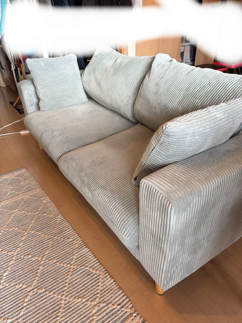 西海岸、北欧、南国、ハワイ系2人、3人掛けコーデュロイソファ希少水色　定価12万