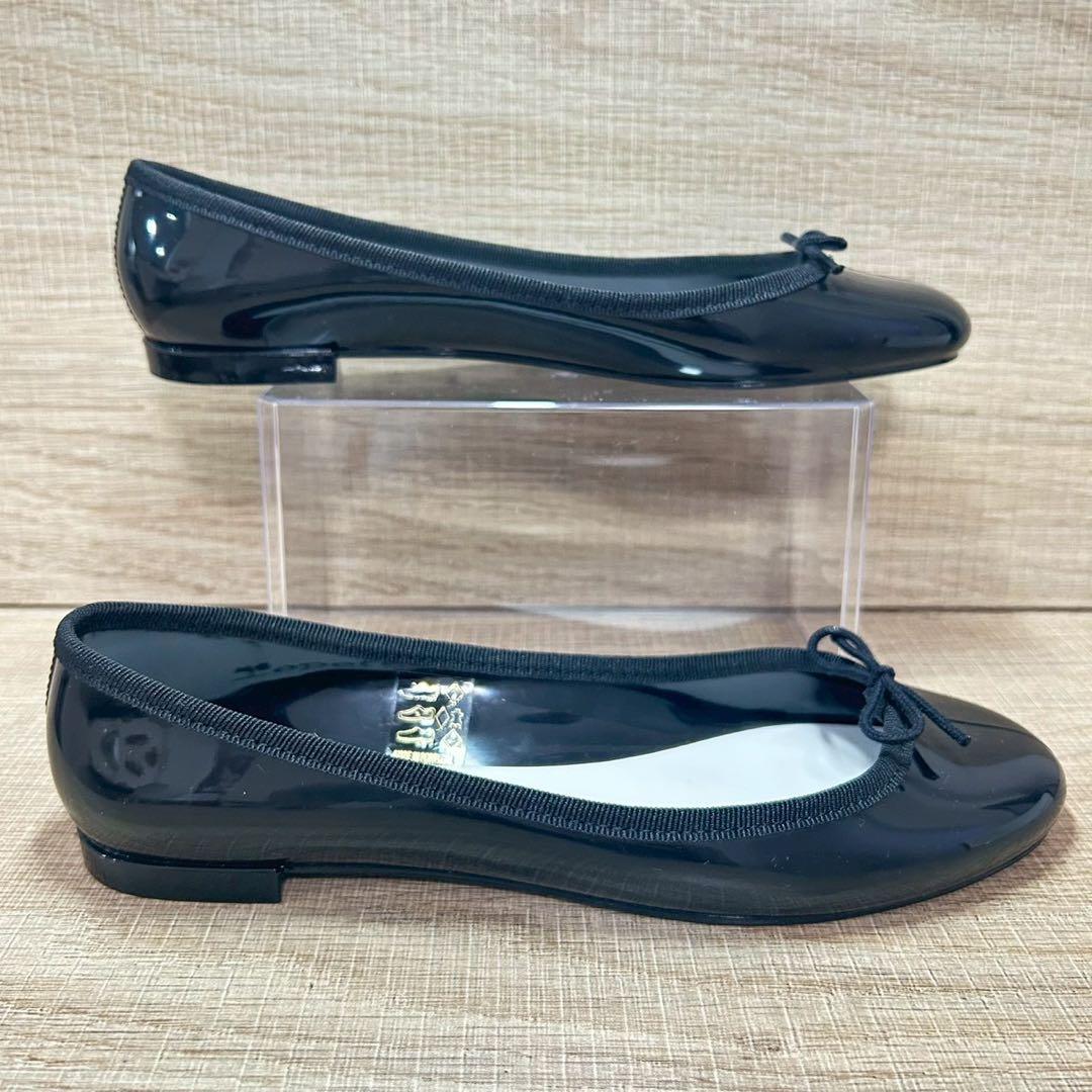 【箱付 極美品】repetto サンドリオン ブラック エナメル ゴム底 定番