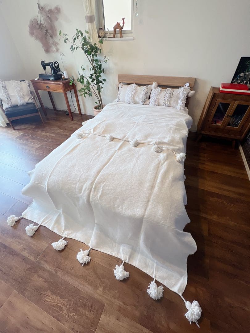 ポンポンブランケットB 約250×150cm 白