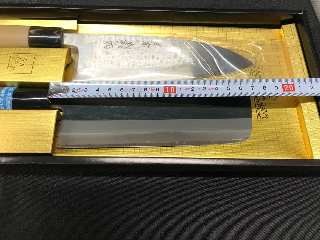 【経年保管品】三条　廣朋　HIROTOMO 出刃包丁　角型黒打包丁