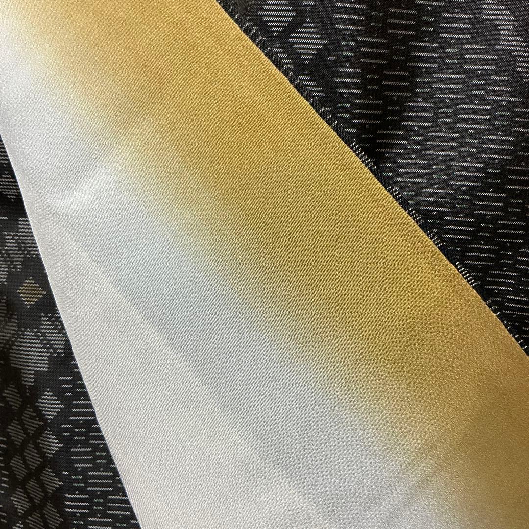 たぶん大島紬　紬　袷　広衿　グレー　絹　163 65