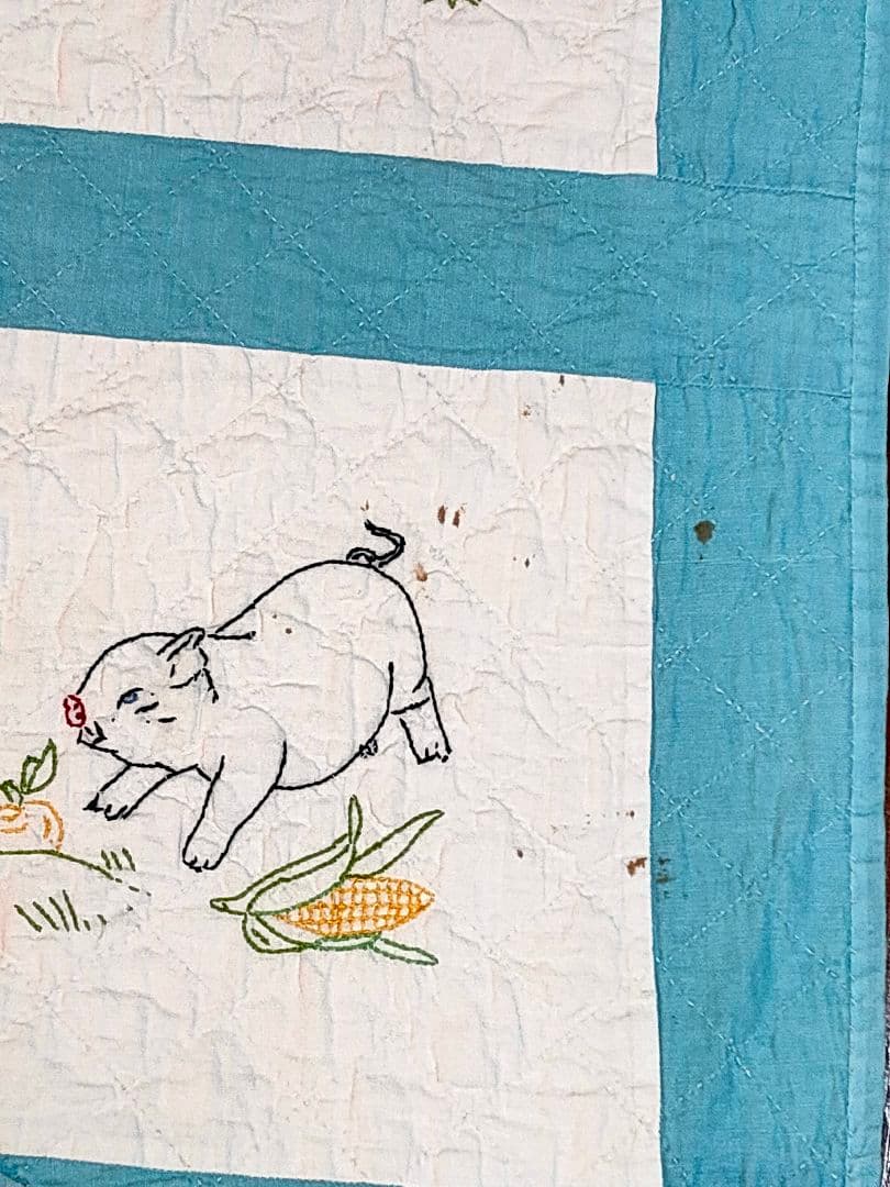 アンティーク キルト USA 動物刺繍