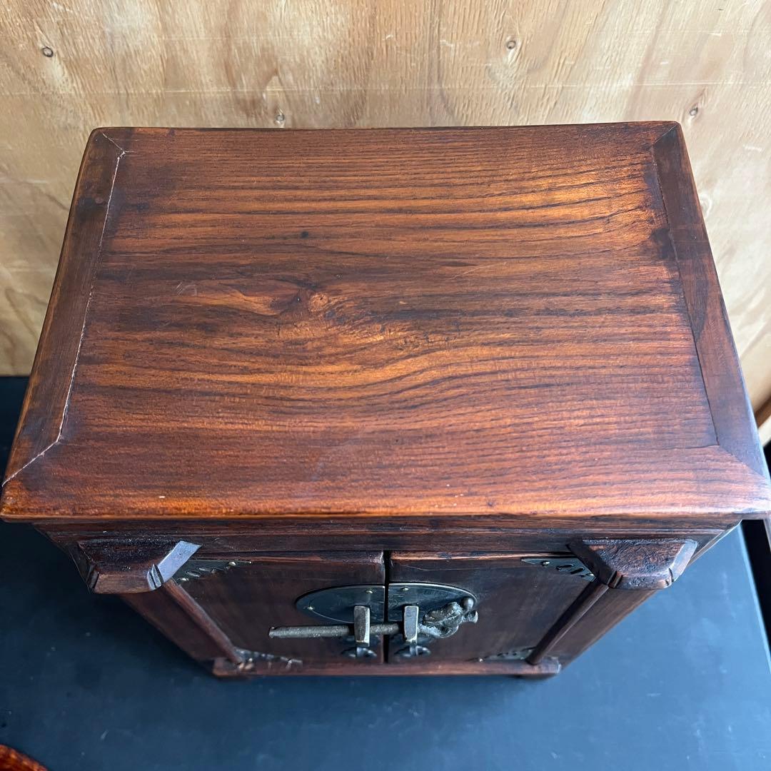 李朝 小戸棚 33㎝ 小抽斗 小振り 棚 骨董 木製 工藝