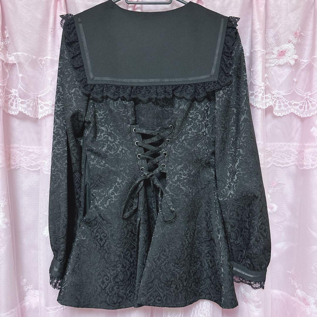 NOEMIE ローズ刺繍レースアップセットアップ ブラック 地雷 ゴシック