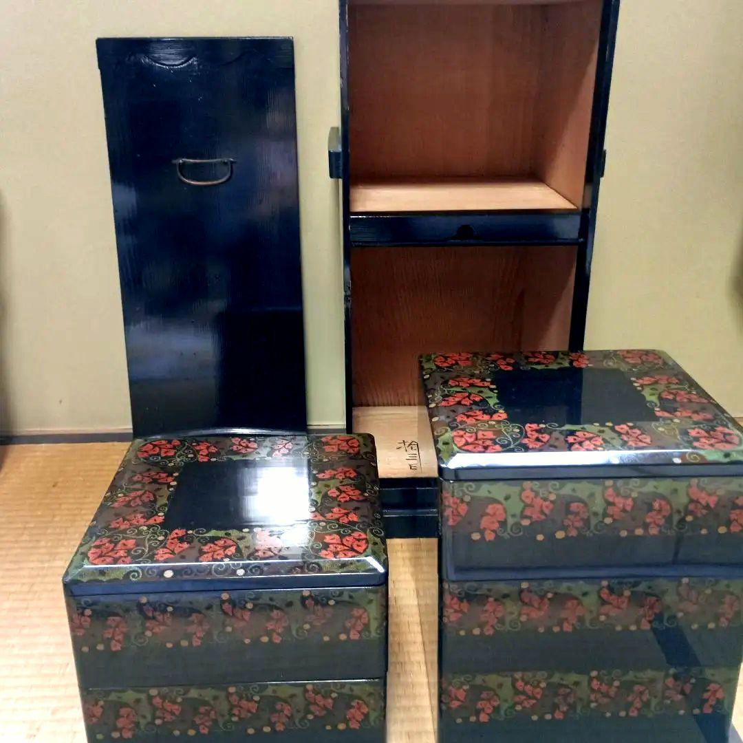 おかもち付き 金箔使用 高級重箱 年代物 5段 富山漆器 木製 お正月 お節料理