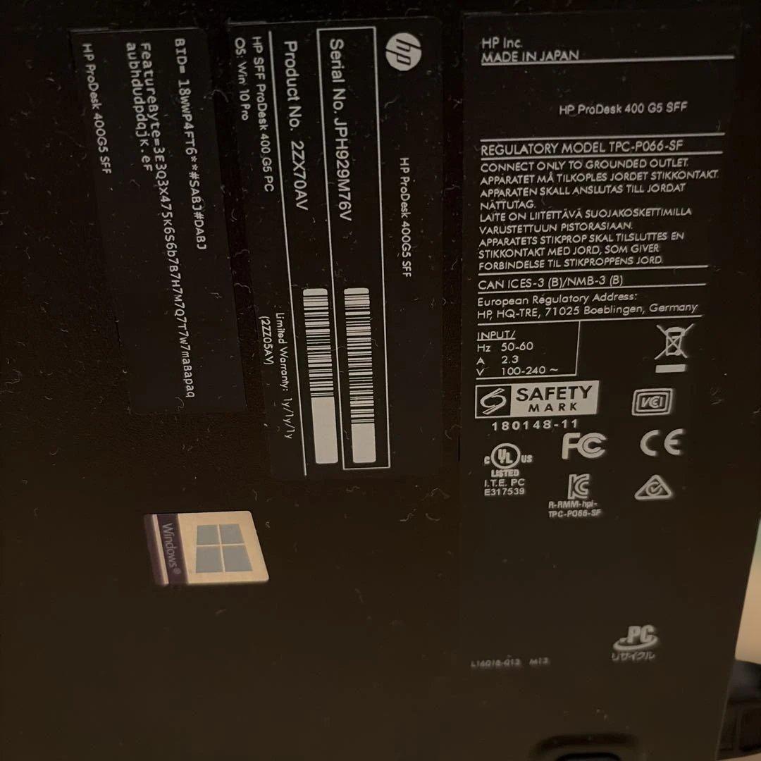 HP ProDesk 400 G5 SFF 本体 + キーボード・マウス