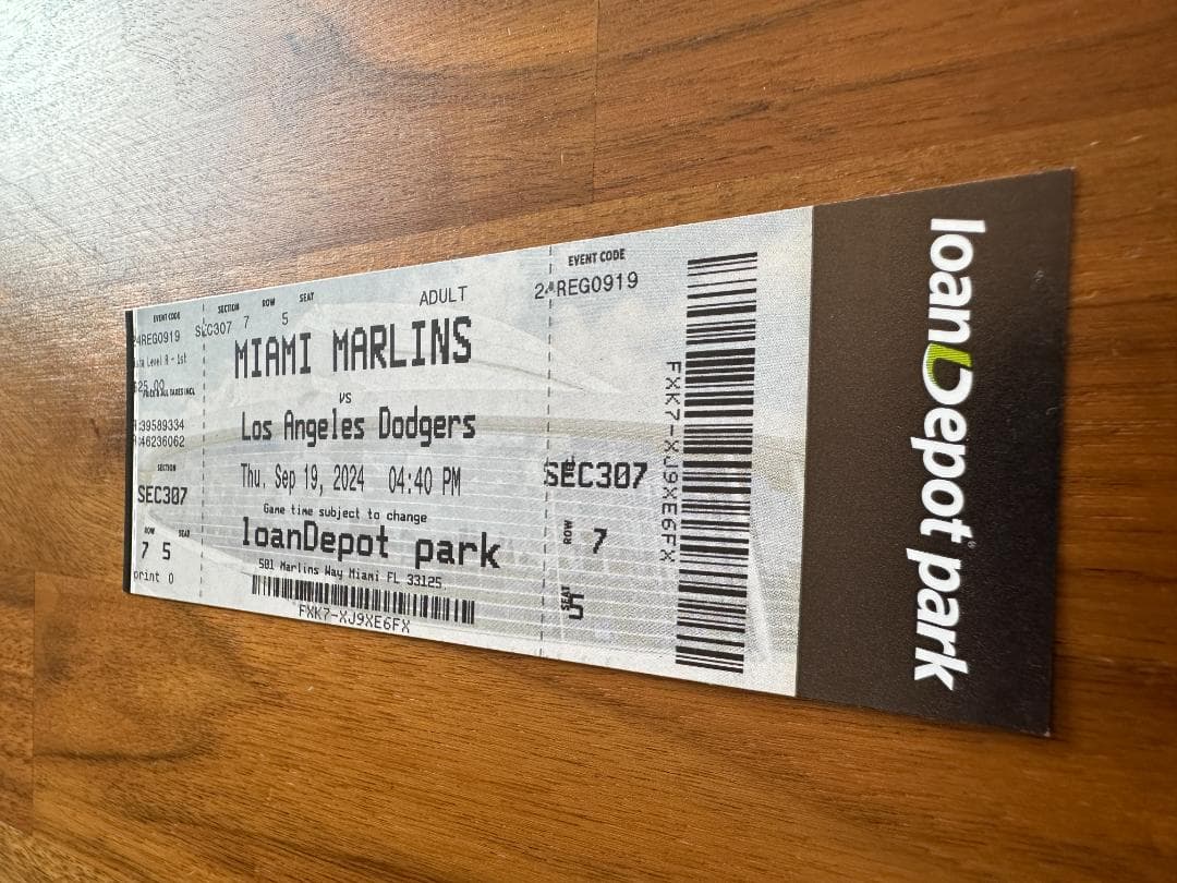 大谷翔平 50-50達成試合 未使用チケット 列席7/5（大谷選手の誕生日）