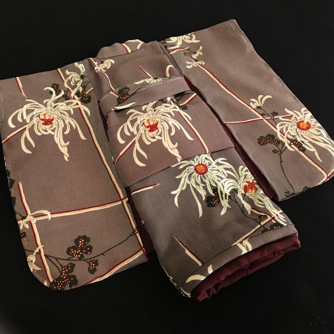 ＊ 市松人形 15号 縮緬 アンティーク 着物 帯 ＊ 菊