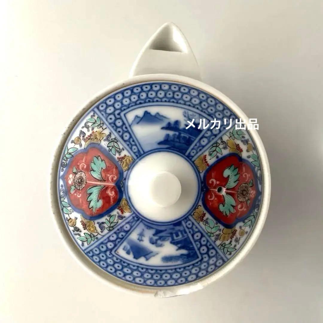 酒井田柿右衛門　煎茶器揃い　宝瓶　湯冷　湯呑　染付茶器　茶道具　染錦間取山水地紋