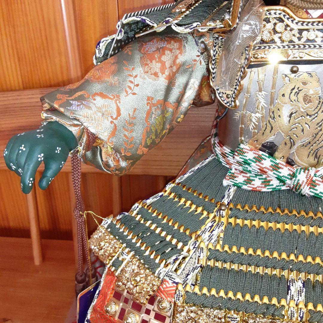 紫峰作 鎧着武者人形 子供大将飾 五月人形 12号 彫金仕上　箱付