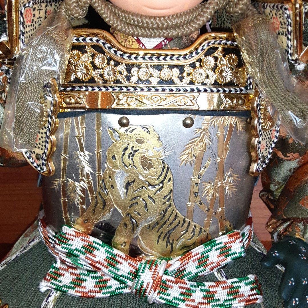 紫峰作 鎧着武者人形 子供大将飾 五月人形 12号 彫金仕上　箱付