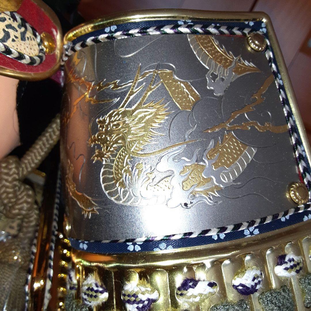 紫峰作 鎧着武者人形 子供大将飾 五月人形 12号 彫金仕上　箱付