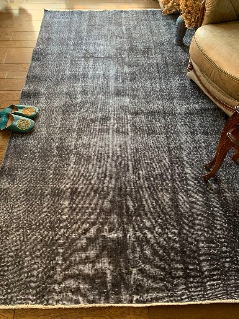 大判　トルコヴィンテージラグ　237×136グレーブラック　オーバーダイ　トルコ