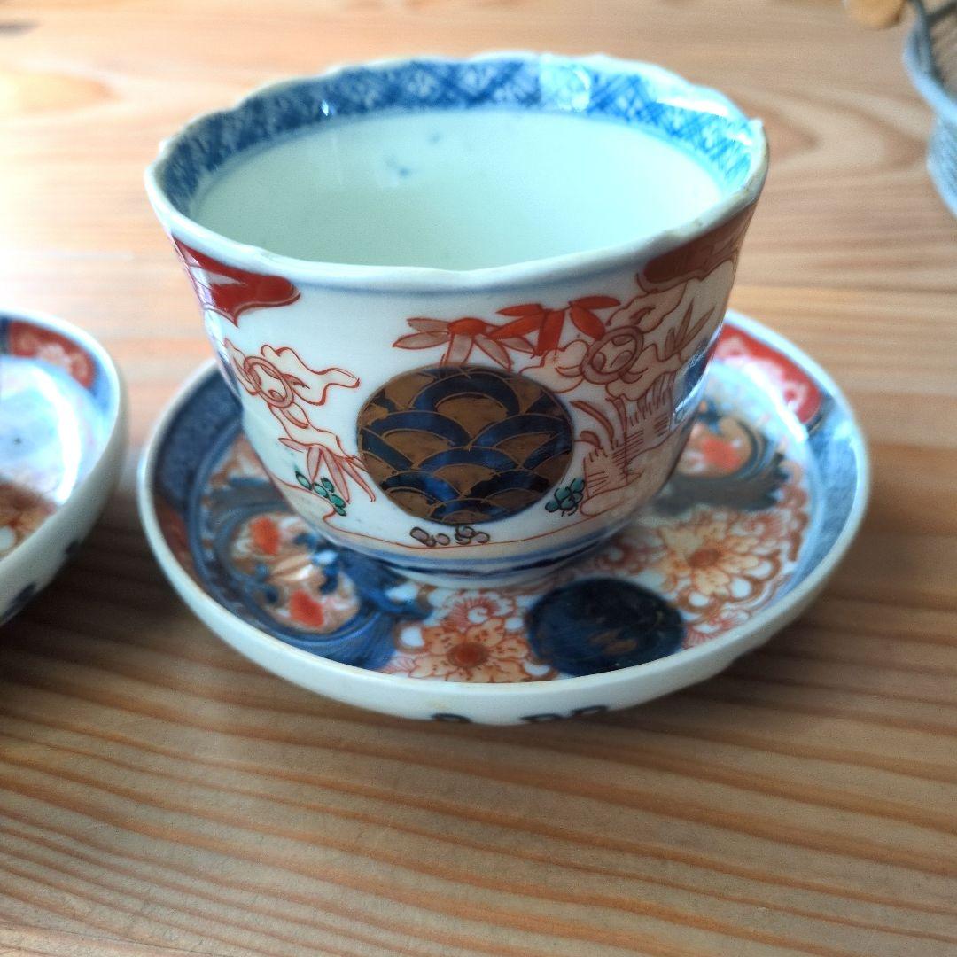 古伊万里　富喜長春蕎麦猪口と小皿　アンティーク