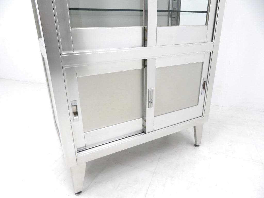 美品　ユヤマ　アルミ　ガラス　ケビント　ドクターキャビネット　飾り棚　シェルフ