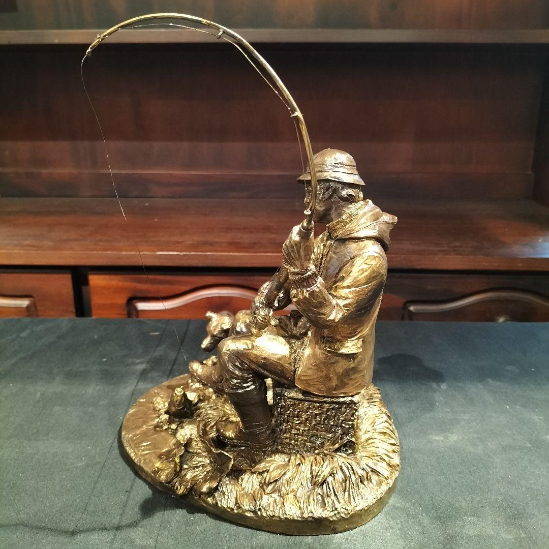 M♦希少　イギリスヴィンテージ　J. Bromley ブロンズ像　釣り人と犬