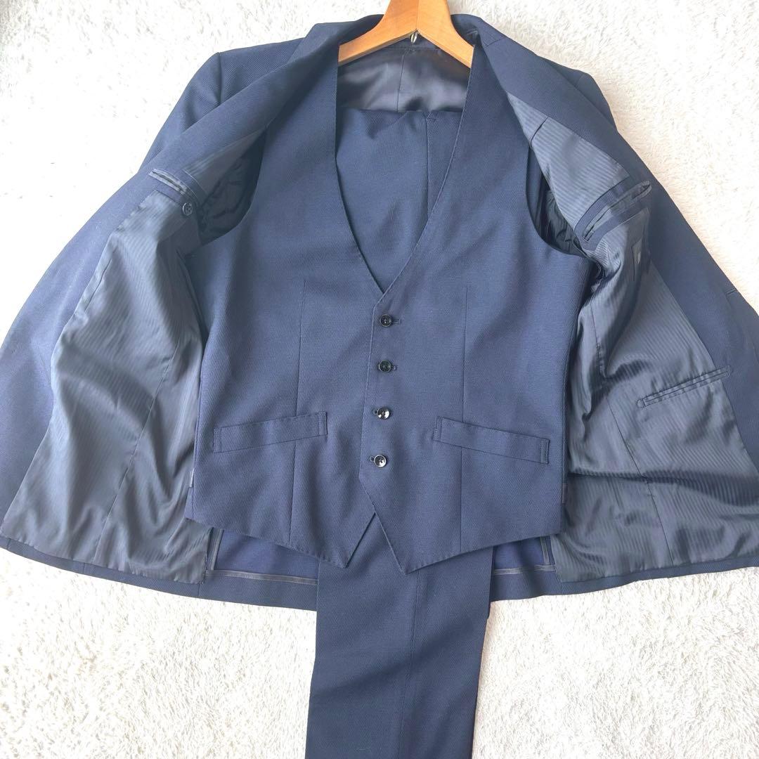 スーツセレクト スリーピース ネイビー ウール混合 スーツ 2つボタン スーツ