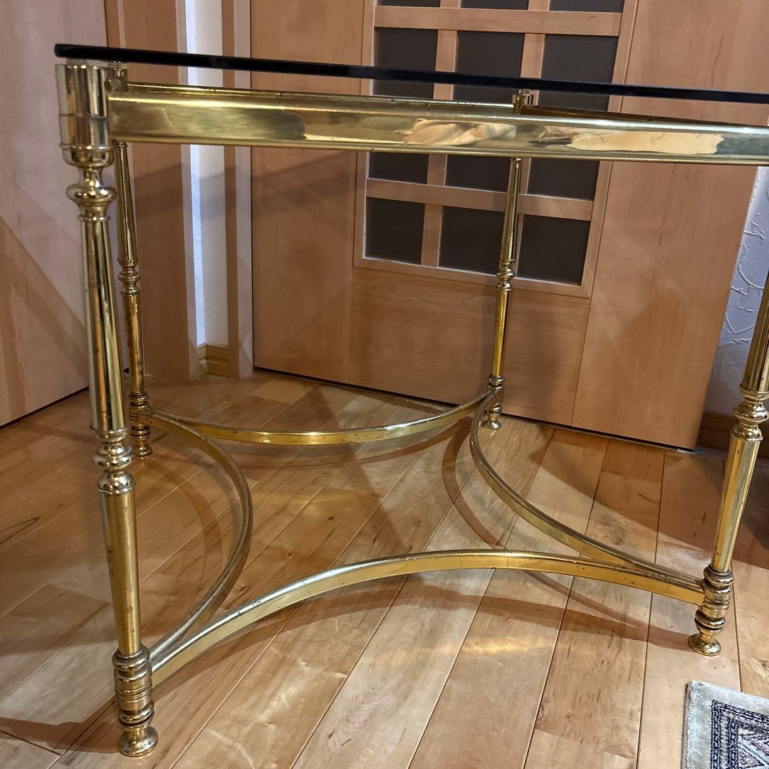 黒透明ガラス天板のサイドテーブル　アンティーク