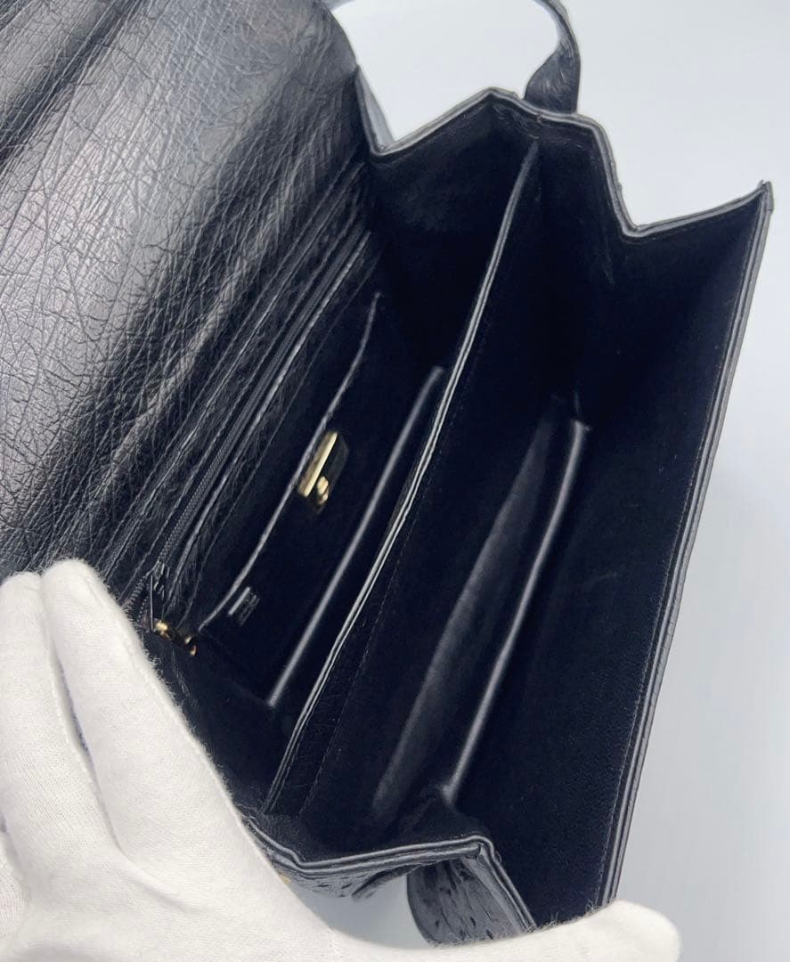 美品✨COMTESSE コンテス 2WEYショルダーバッグ　オーストリッチ　黒