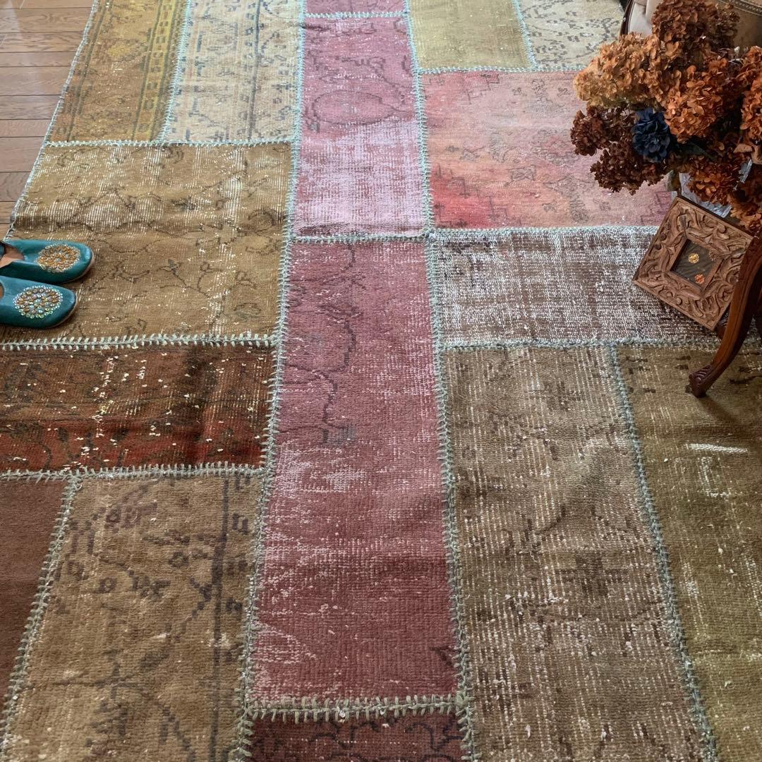 超超大判　288×144 トルコヴィンテージラグ　パッチワーク　アッシュカラー