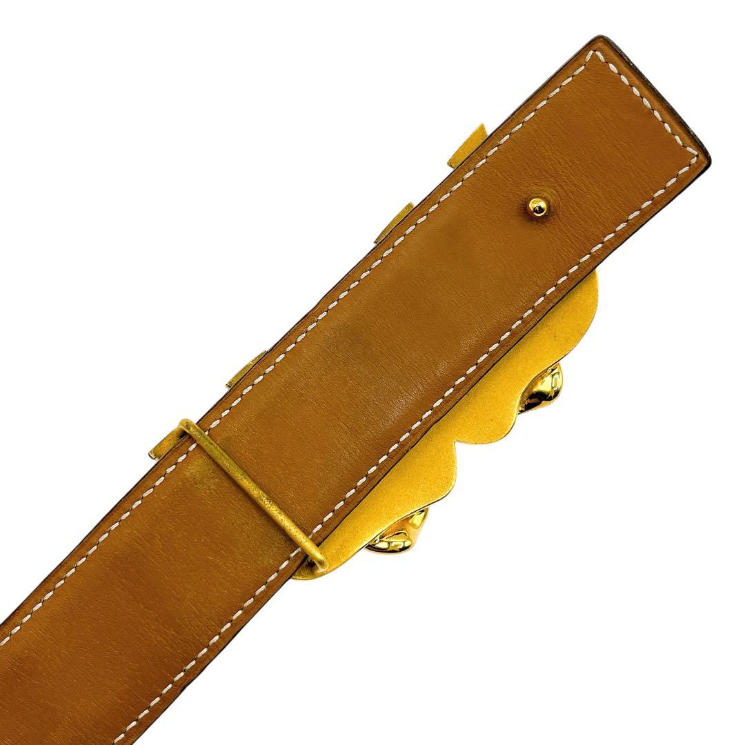 良品 エルメス クロコ エレファントバックル ベルト 75 ブラック ゴールド