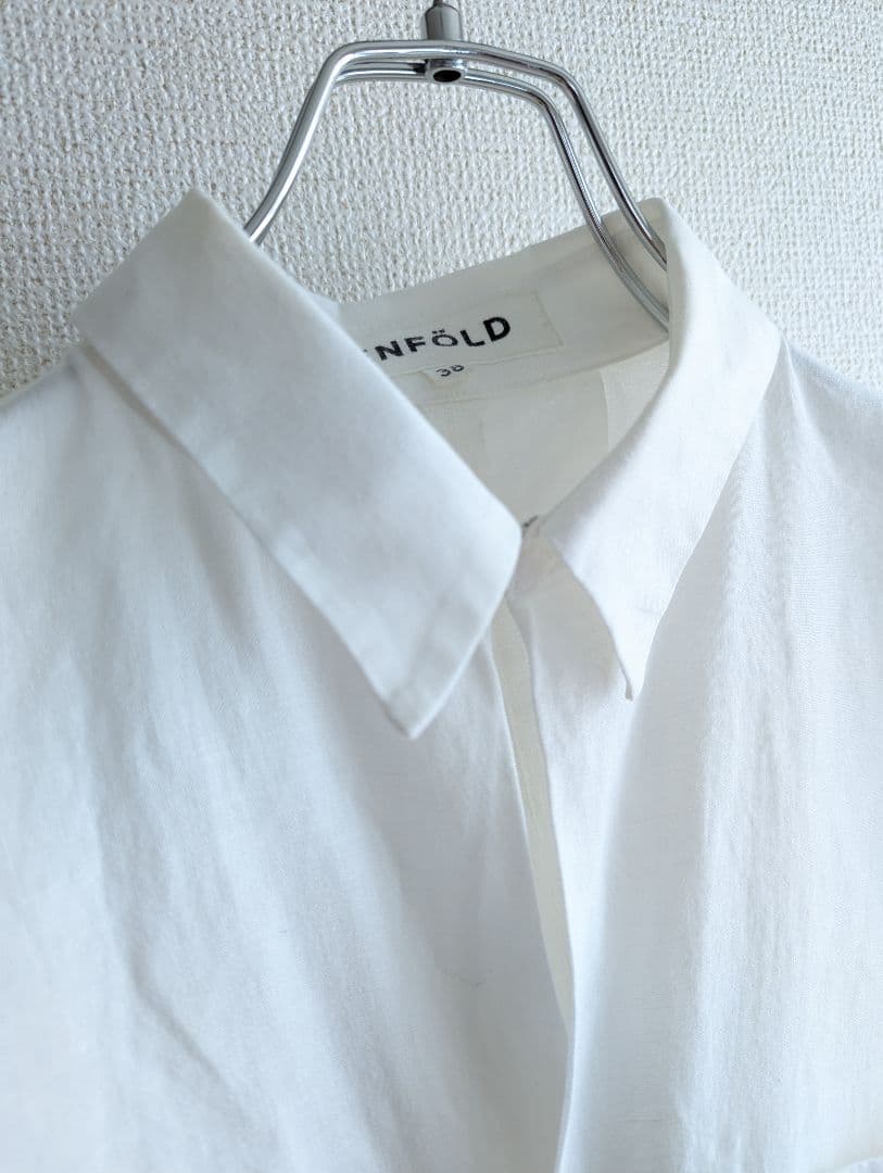 【美品】ENFOLD コクーン　スキッパーシャツ白チュニック　リネン混合