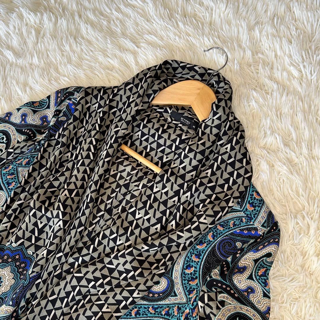 エトロ　ショールカラー風　シルク100　ペイズリー柄　総柄　ブラウス　イタリア製