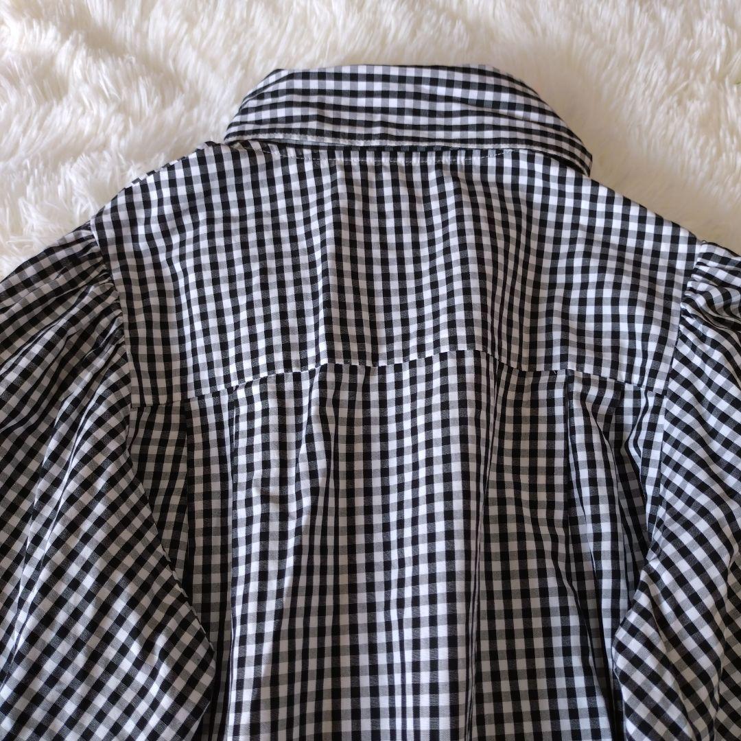 ヨリ Yori ギャザースリーブ ギンガムチェックブラウス ボウタイ リボン