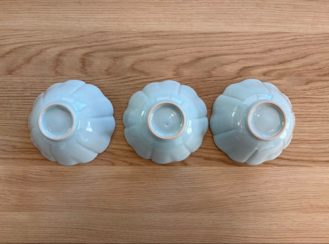 土井善男　緑白釉4,5寸輪花鉢 ３個セット&１個おまけ