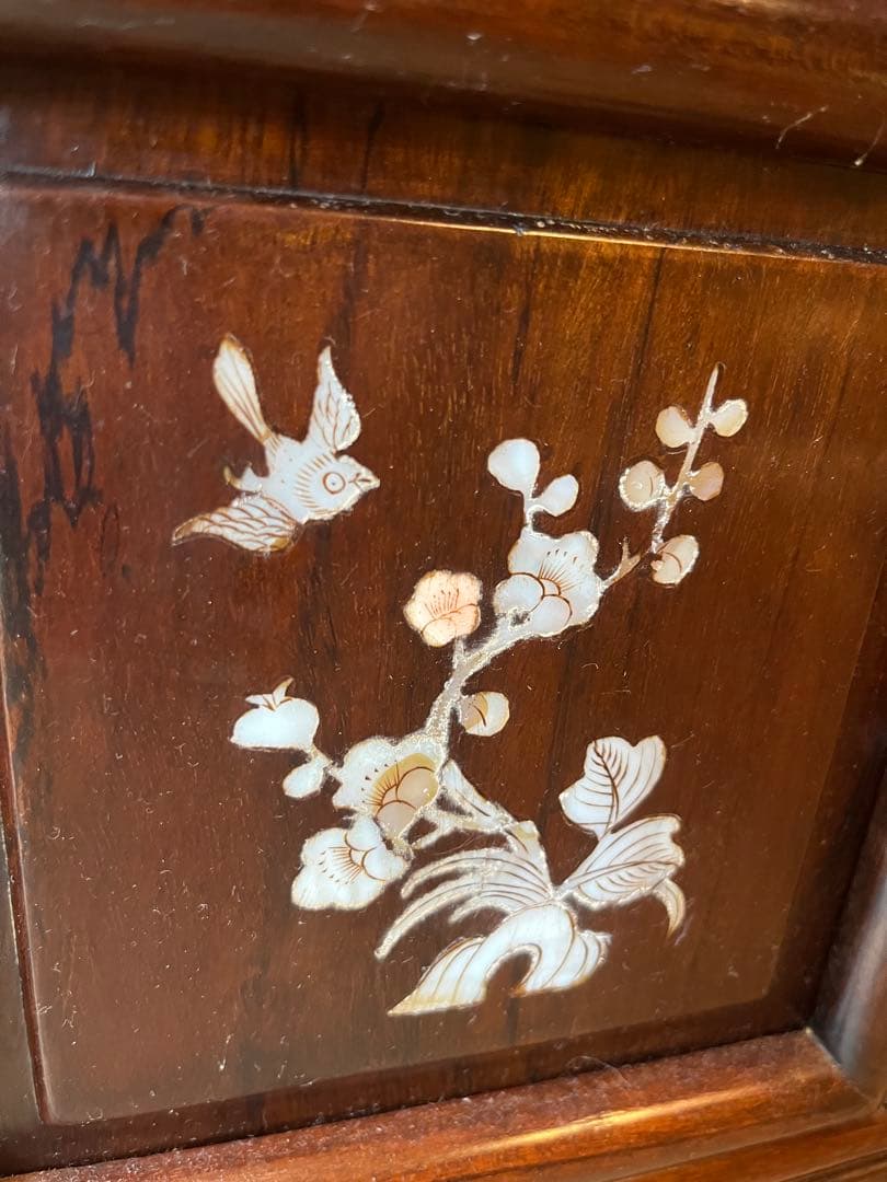 ジョンジョン＊螺鈿 紫檀 茶箪笥 飾り棚 小ぶり 違い棚 和風 昭和レトロ