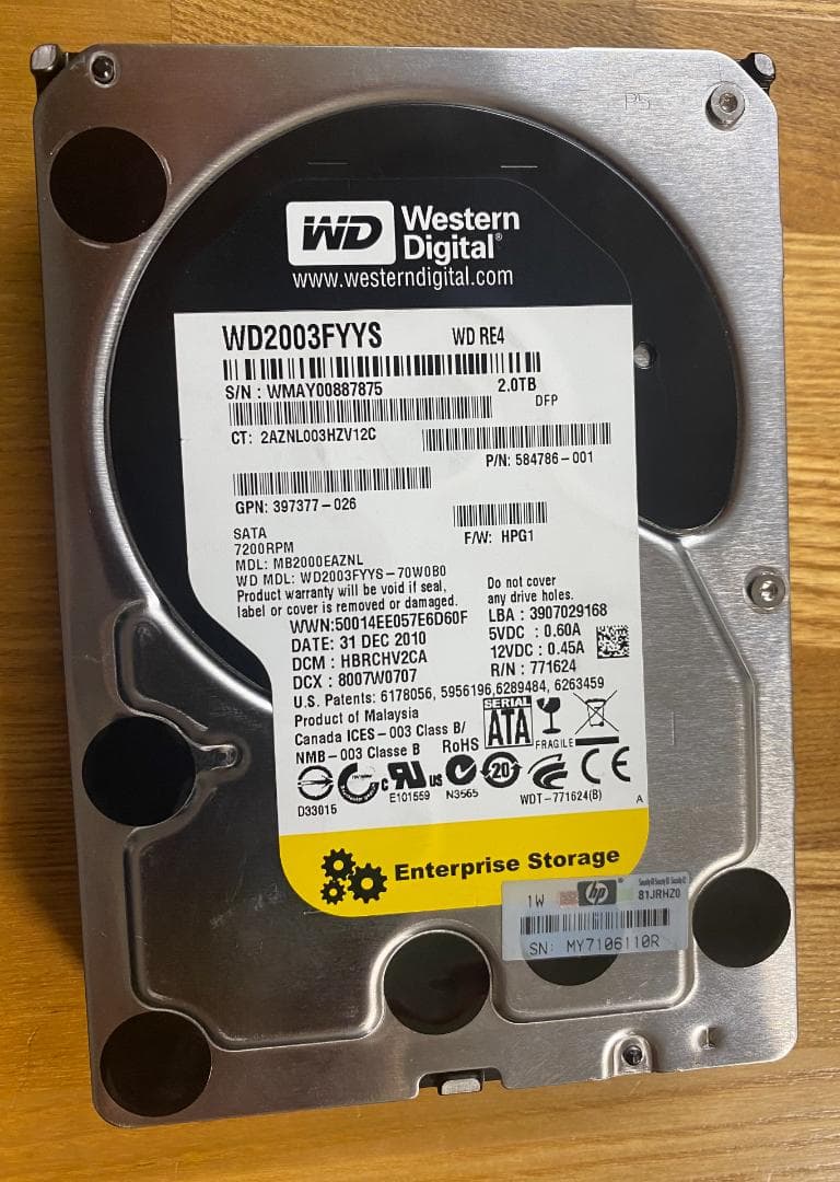 2TB HDD×4台 全台正常 0データ書き込み済み WD RE4 / HGST