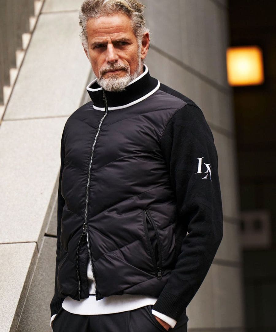 LUXEAKMPLUS スリーブニットパデッドスタンドジャケット 在庫SALE