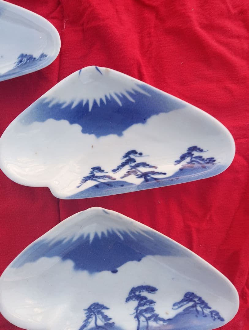 富士山デザイン陶器皿5枚セット　古伊万里　変形　小皿