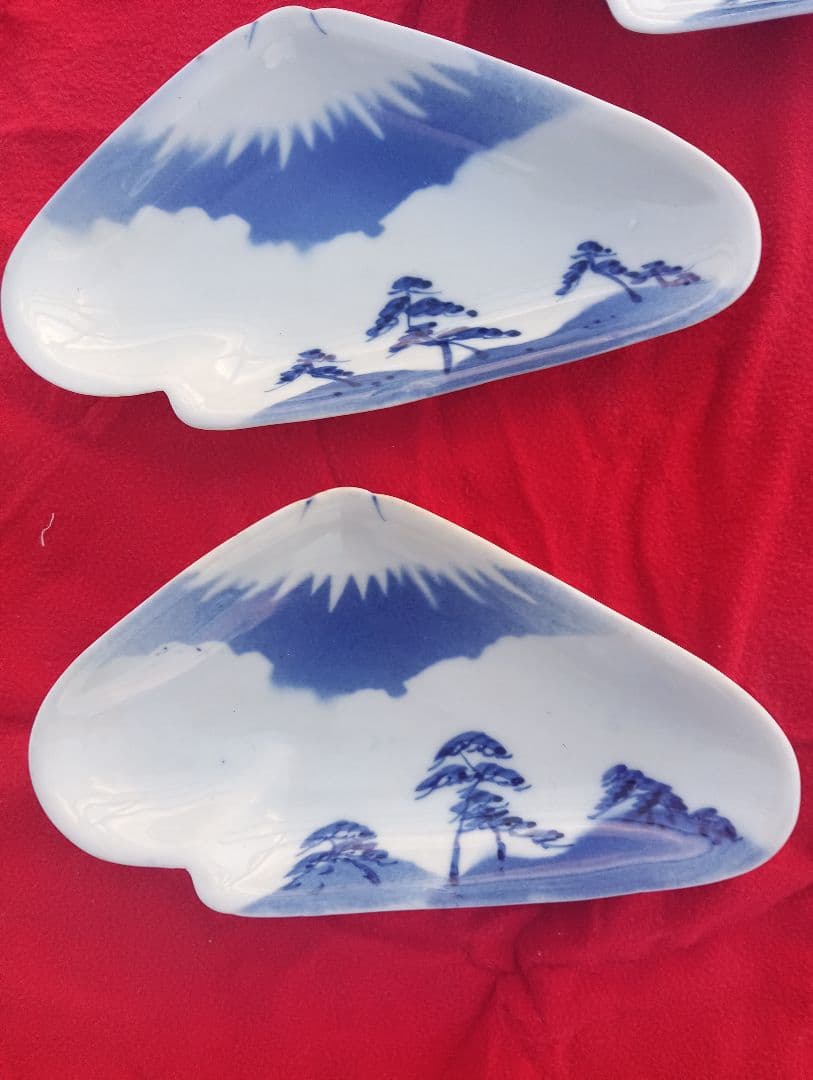 富士山デザイン陶器皿5枚セット　古伊万里　変形　小皿