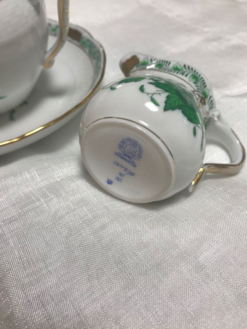 ヘレンド　アポニー　グリーン　カップソーサー　シュガーポット　クリーマー