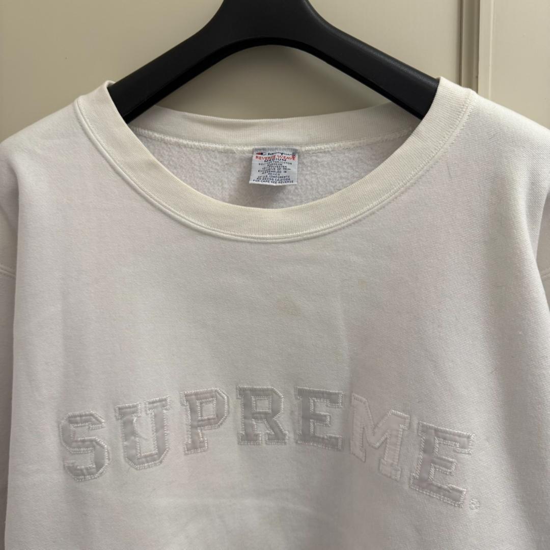 90s後半初期シュプリーム×チャンピオンリバースウィーブ刺繍ロゴスウェットシャツ