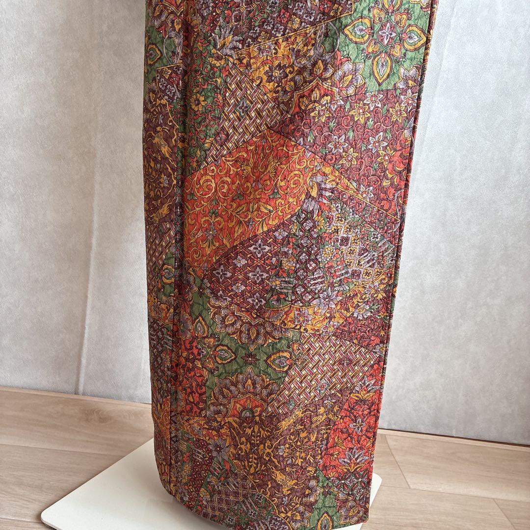 小紋　フルセット　着物　正絹　更紗　普段着物　深みカラー　大人シック　J1