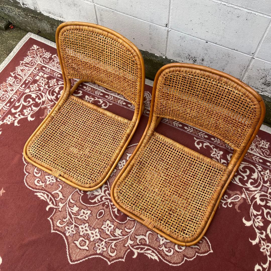2点セットさ◾️古家具 ビンテージ品 籐ラタンフレーム 座椅子 ナチュラル天然素材