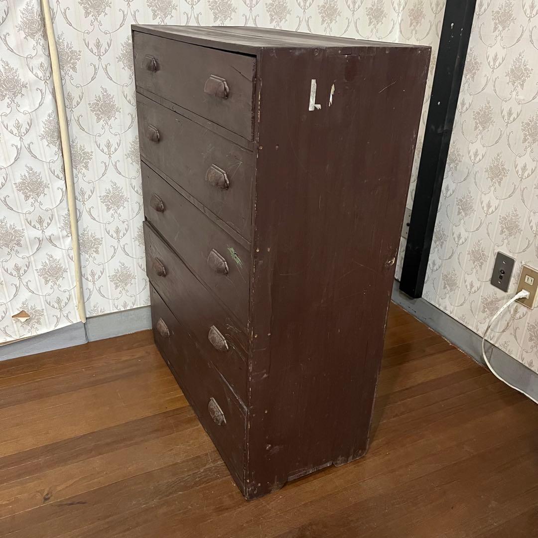 【アンティーク】昭和レトロ 木製 5段 箪笥 チェスト 引き出し 収納棚 古民家