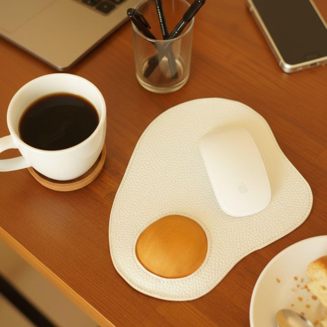本革レザーマウスパッド 目玉焼きモチーフ