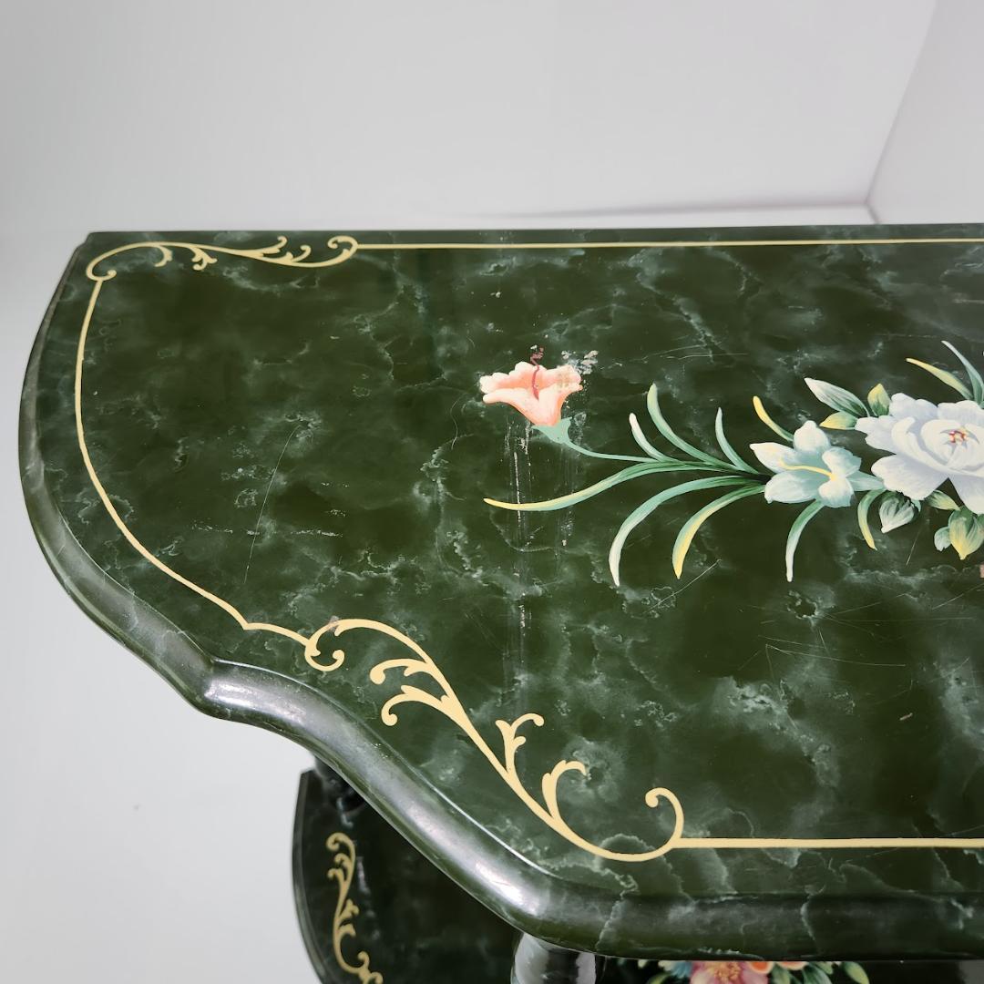 花柄ペイント アンティーク風コンソールテーブル 洋風クラシック家具