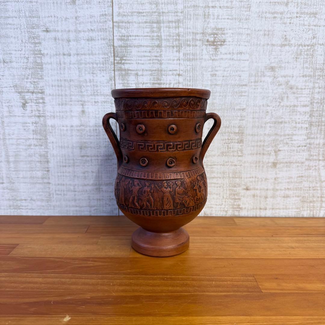 【アンティーク】陶器 ギリシャ製 壺 花瓶 フラワーベース 古道具 ブロカント